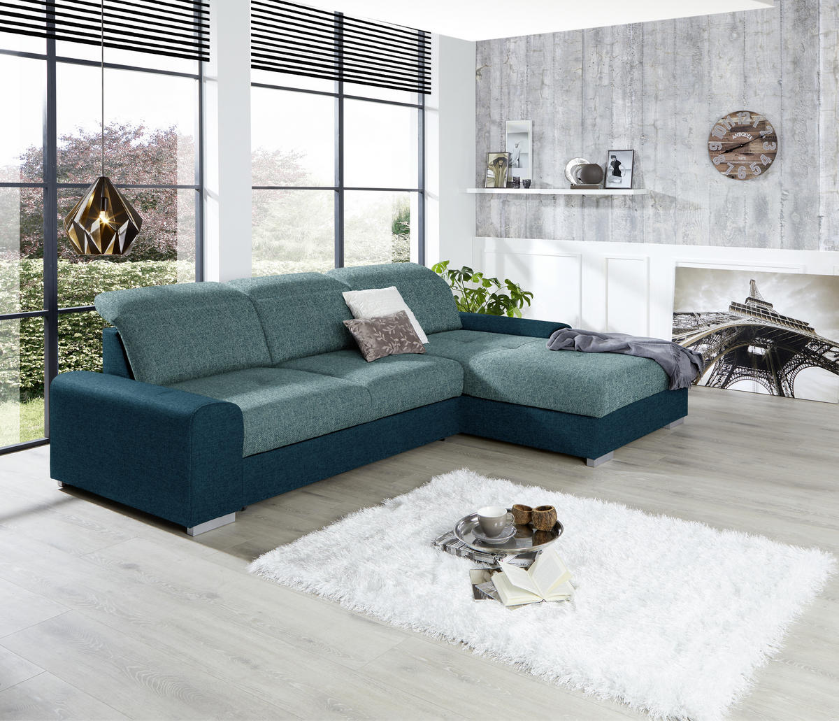 ECKSOFA in Webstoff Blau, Türkis  - Türkis/Blau, Konventionell, Holz/Textil (286/203cm) - Livetastic