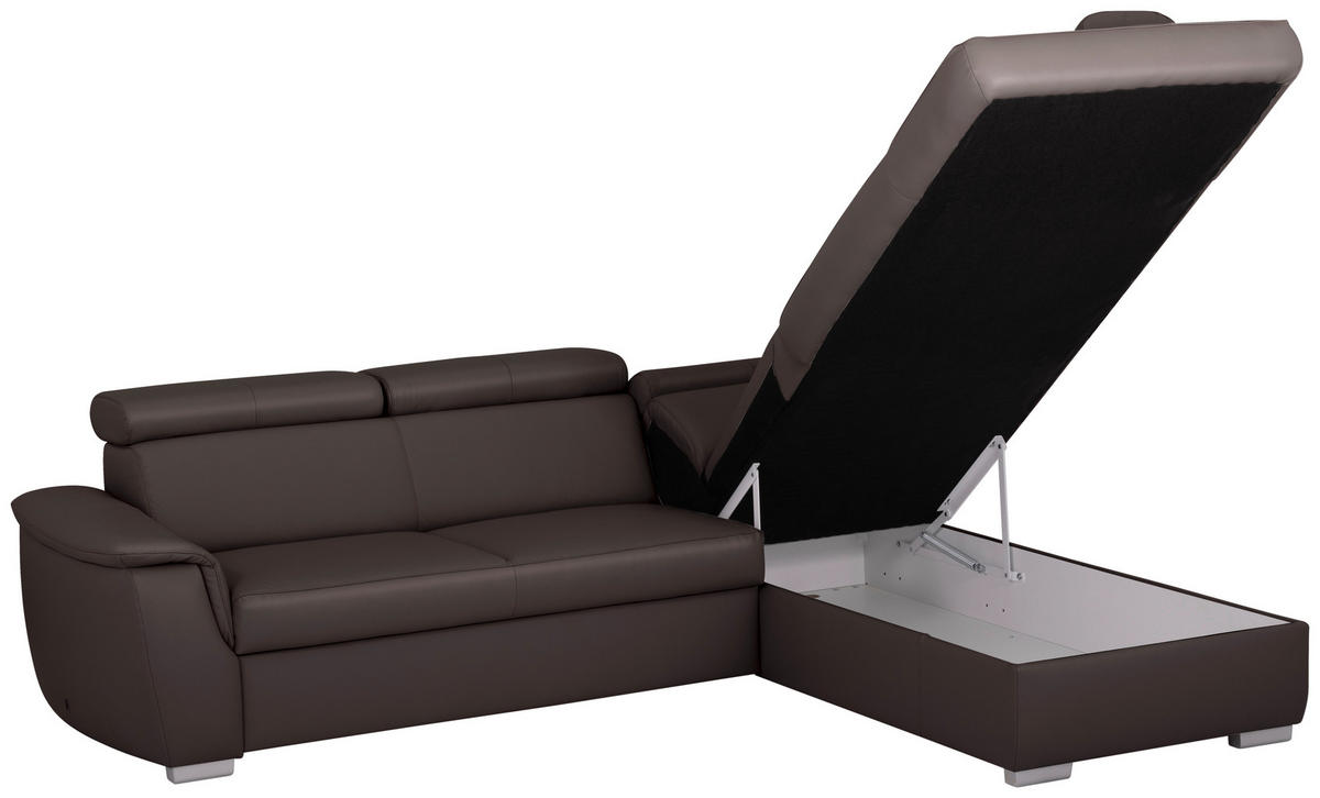 ECKSOFA  in Lederlook Echtleder Dunkelbraun  - Dunkelbraun/Silberfarben, Leder/Holz (262/211cm) - Celina Home