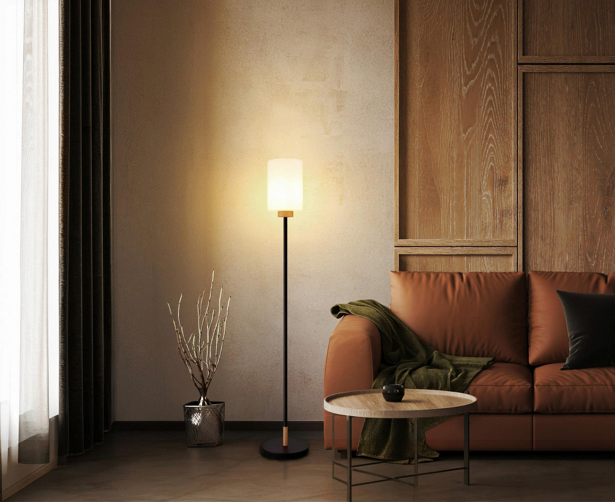 STEHLEUCHTE Rowena 25/150 cm  - Eichefarben/Schwarz, Design, Glas/Holz (25/150cm) - Globo