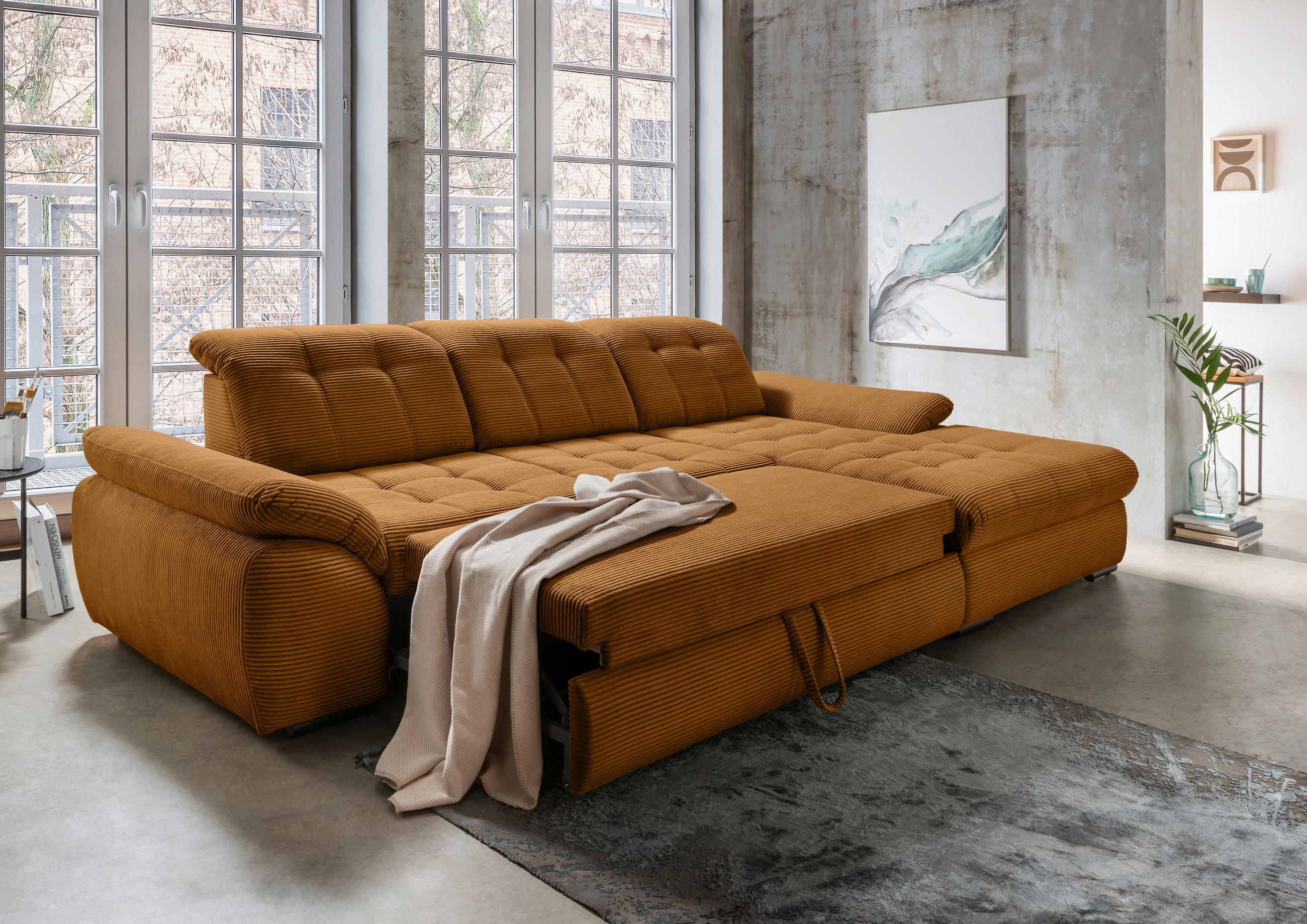 Thumbnail - Livetastic Ecksofa, Gold, Textil, Uni, 4-Sitzer, Füllung: Schaumstoff, Ottomane rechts, L-Form, 314x184 cm, Made in EU, ...