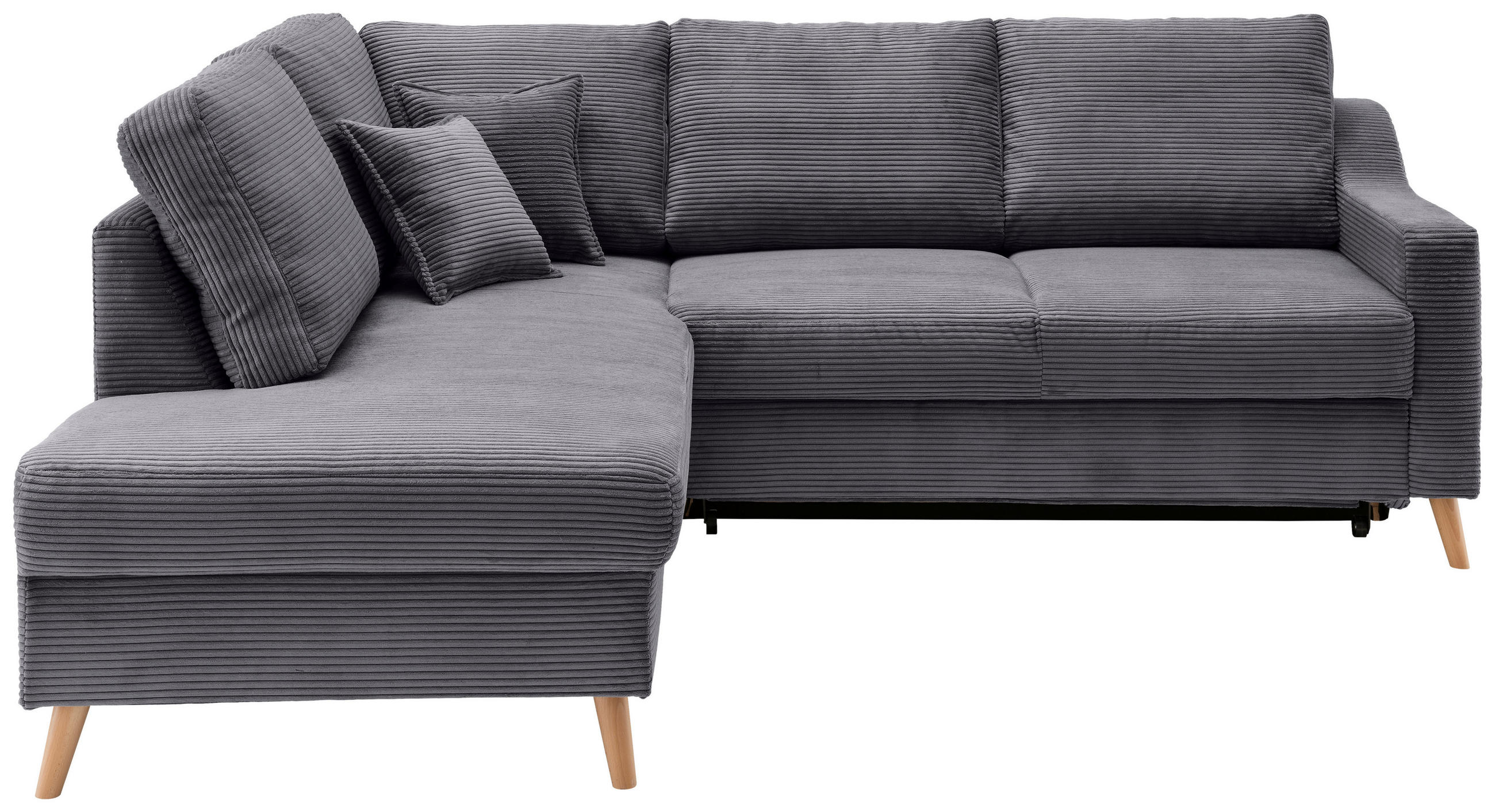 ECKSOFA in Cord Grau  - Naturfarben/Grau, Modern, Holz/Textil (200/230cm) - Livetastic