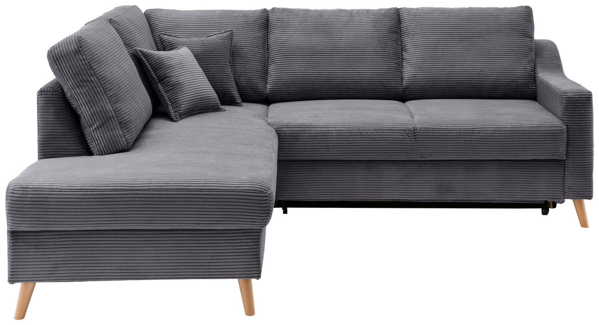 ECKSOFA in Cord Grau  - Naturfarben/Grau, MODERN, Holz/Textil (200/230cm) - Livetastic