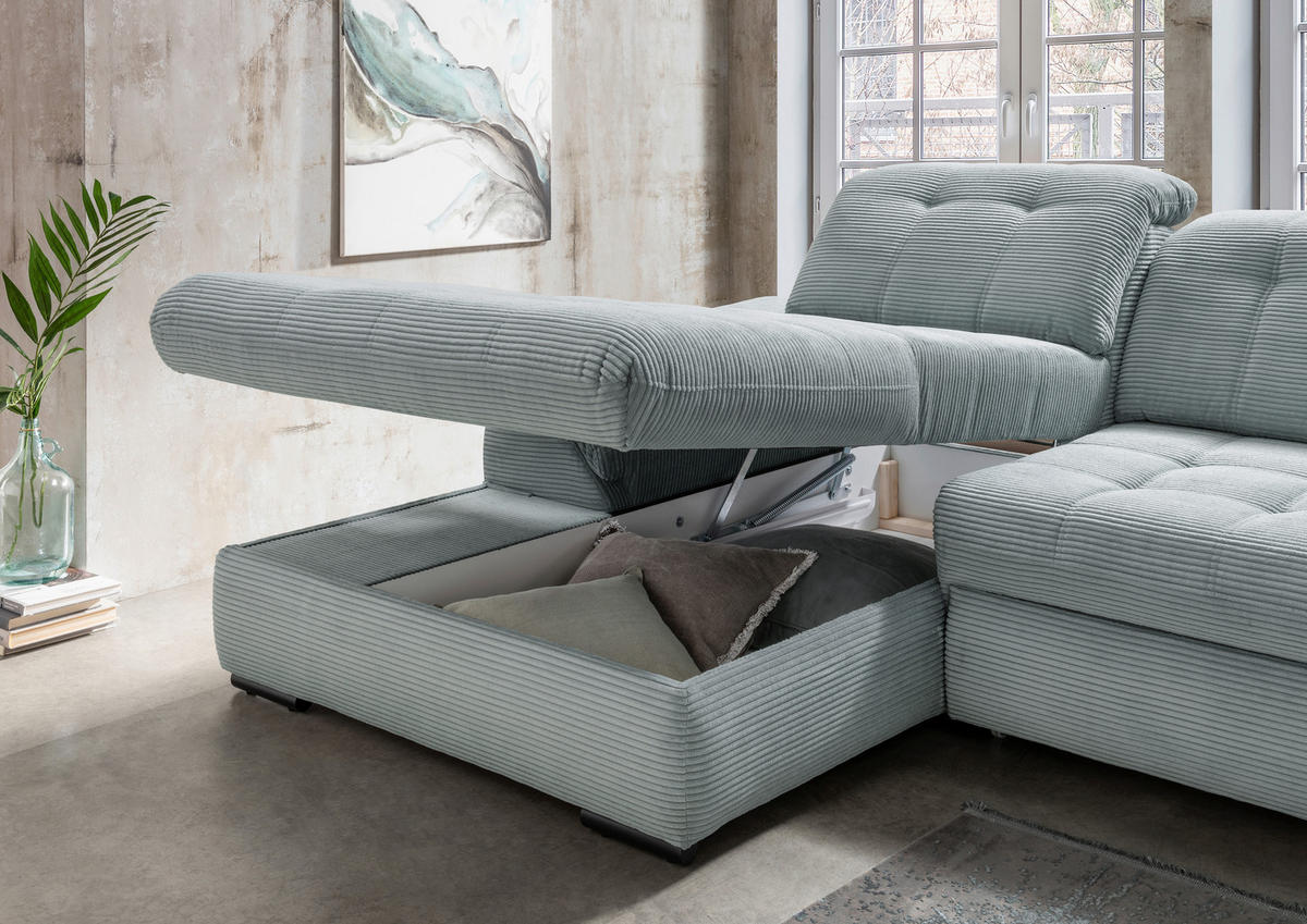 ECKSOFA in Cord Hellblau  - Schwarz/Hellblau, MODERN, Textil/Metall (184/314cm) - Livetastic