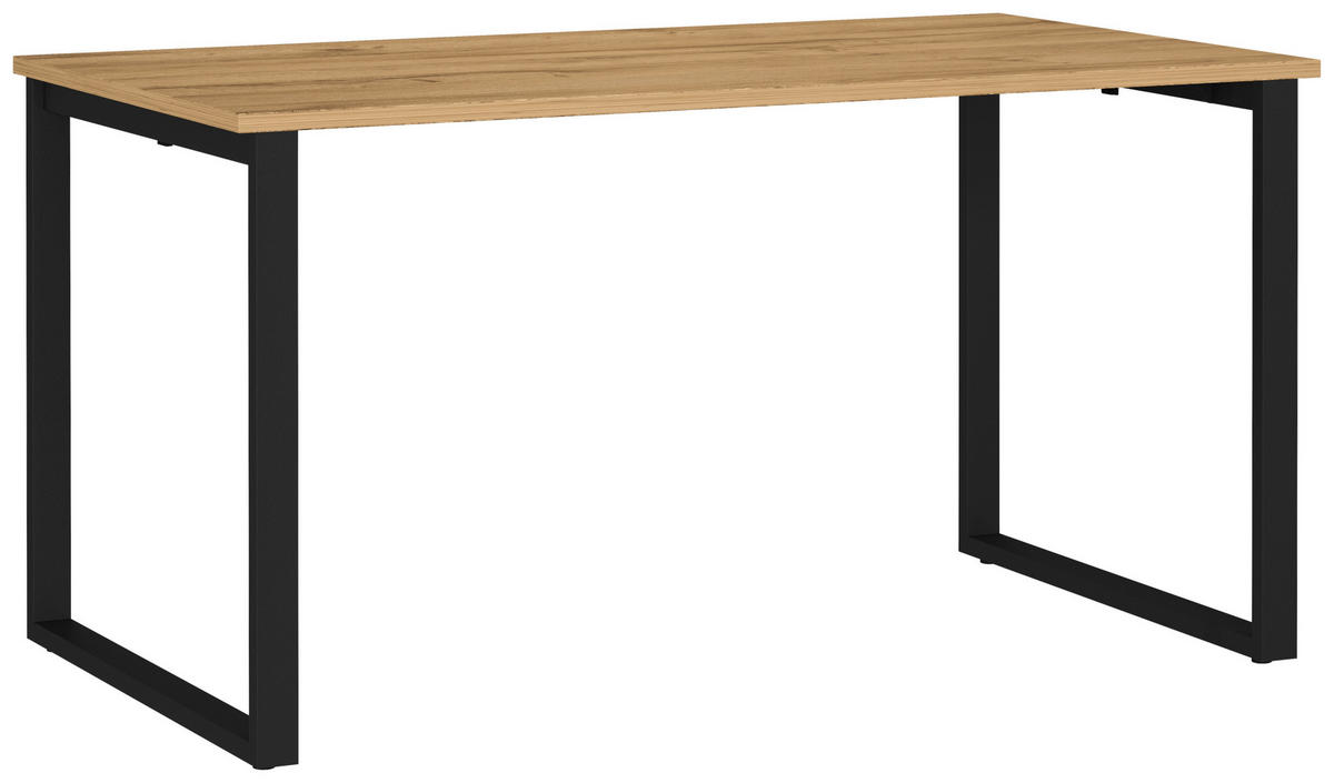 SCHREIBTISCH 140/80/75 cm Schwarz, Eichefarben in verschiedenen Holz-Dekoren erhältlich, justierbare Füße  - Eichefarben/Schwarz, MODERN, Holzwerkstoff/Metall (140/80/75cm) - Novel