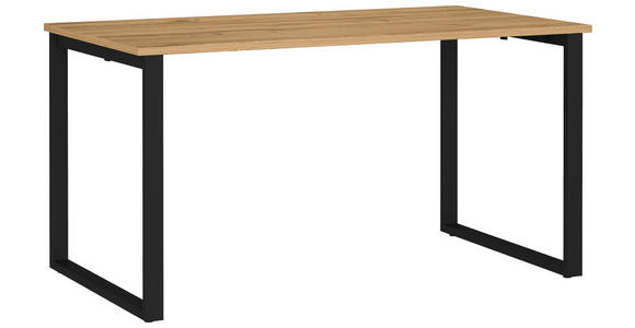 SCHREIBTISCH 140/80/75 cm Schwarz, Eichefarben in verschiedenen Holz-Dekoren erhältlich, justierbare Füße  - Eichefarben/Schwarz, MODERN, Holzwerkstoff/Metall (140/80/75cm) - Novel