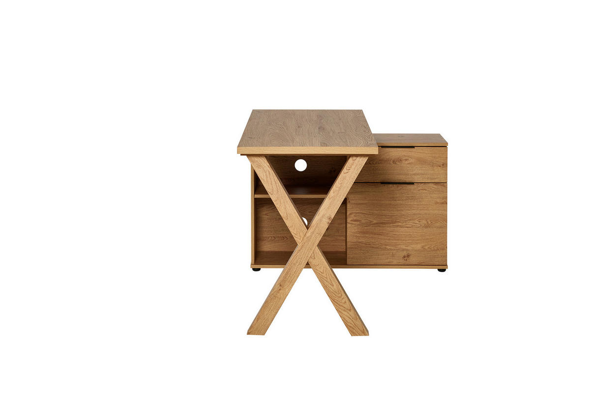 ECKSCHREIBTISCH 140/95/76 cm Eichefarben Kabeldurchlass, Stauraum, seitenverkehrt montierbar, in verschiedenen Holz-Dekoren erhältlich  - Eichefarben/Schwarz, MODERN, Holzwerkstoff/Metall (140/95/76cm) - MID.YOU