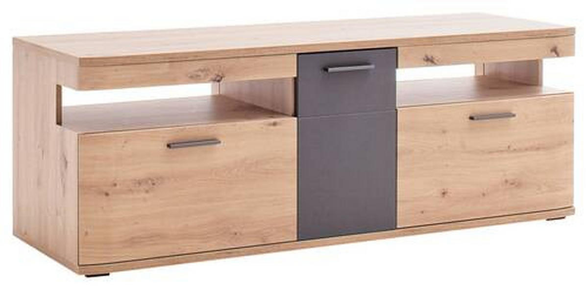 KOMODA POD TELEVIZI, antracitová, barvy dubu, 150/55/50 cm - černá/barvy dubu, Design, kov/kompozitní dřevo (150/55/50cm) - Livetastic