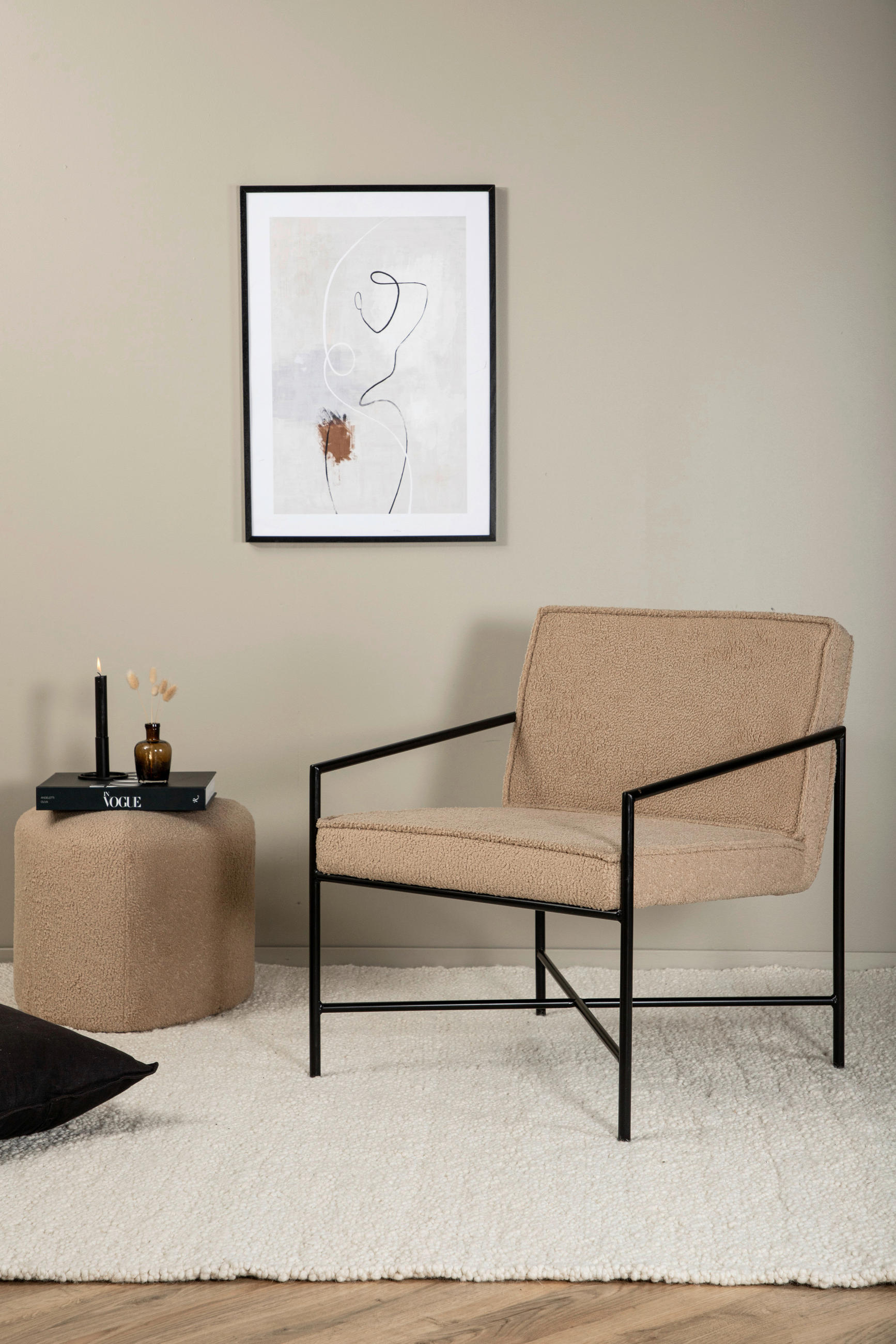 SESSEL in Teddystoff Schwarz, Beige  - Beige/Schwarz, Design, Textil/Metall (66/78/65cm) - Livetastic