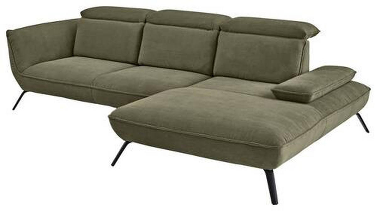 ECKSOFA in Cord Olivgrün  - Schwarz/Olivgrün, Design, Textil/Metall (301/202cm) - Moderano