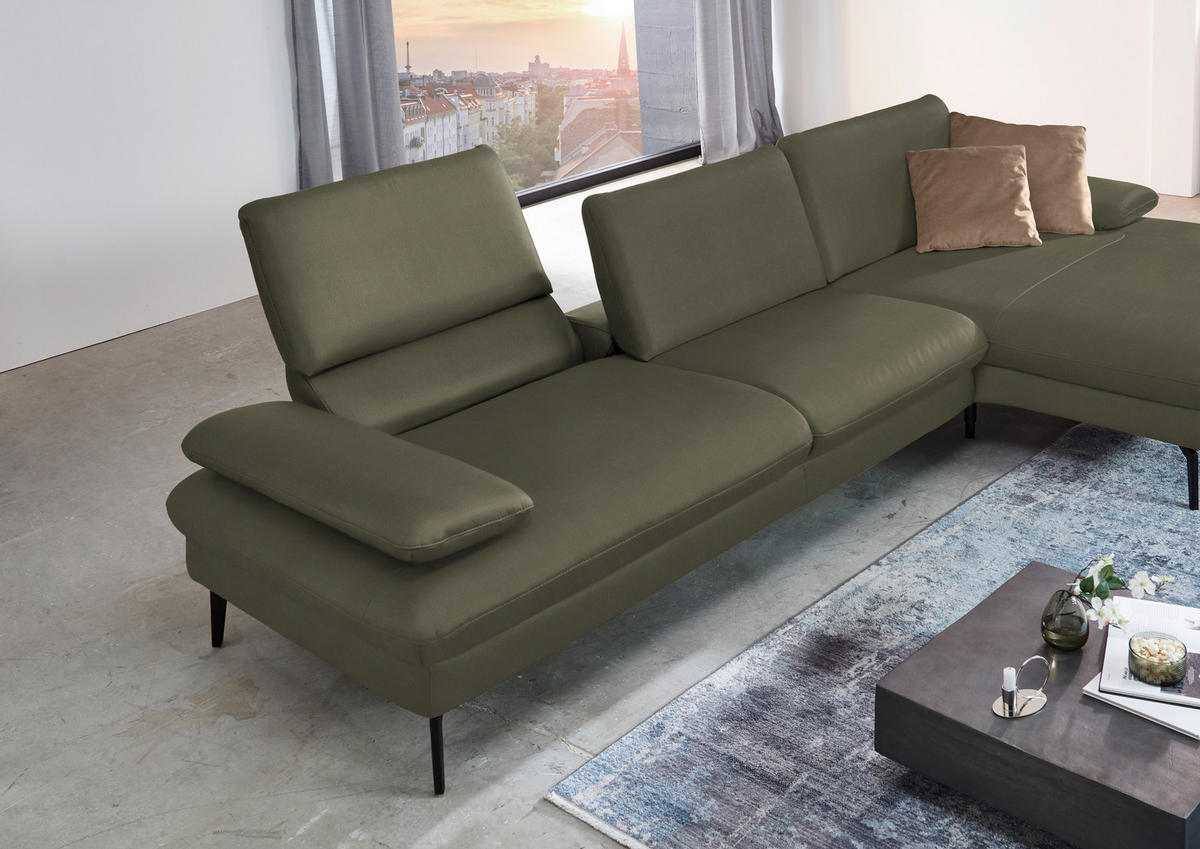 ECKSOFA in Echtleder Grau, Grün  325/157 cm  - Schwarz/Grau, Design, Leder/Metall (325/157cm) - Dieter Knoll