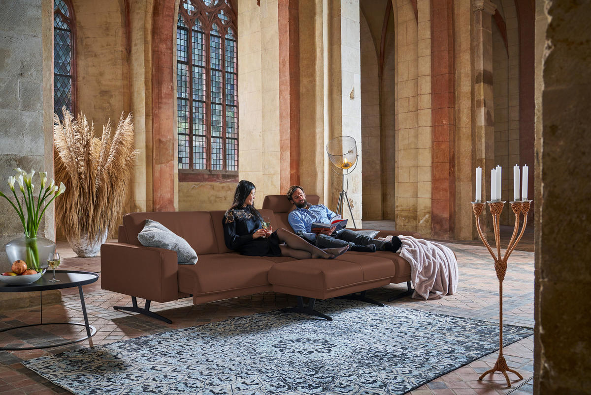 ECKSOFA in Echtleder Braun  324/179 cm  - Anthrazit/Braun, KONVENTIONELL, Leder/Metall (324/179cm) - Johann Jakob