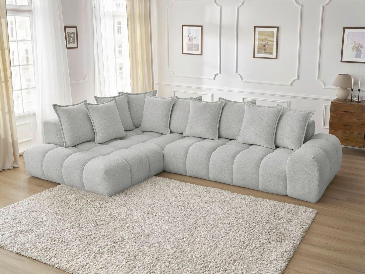 ECKSOFA Ottomane links  EVEREST Hellgrau Flachgewebe  - Hellgrau/Schwarz, MODERN, Kunststoff/Textil (210/352cm)