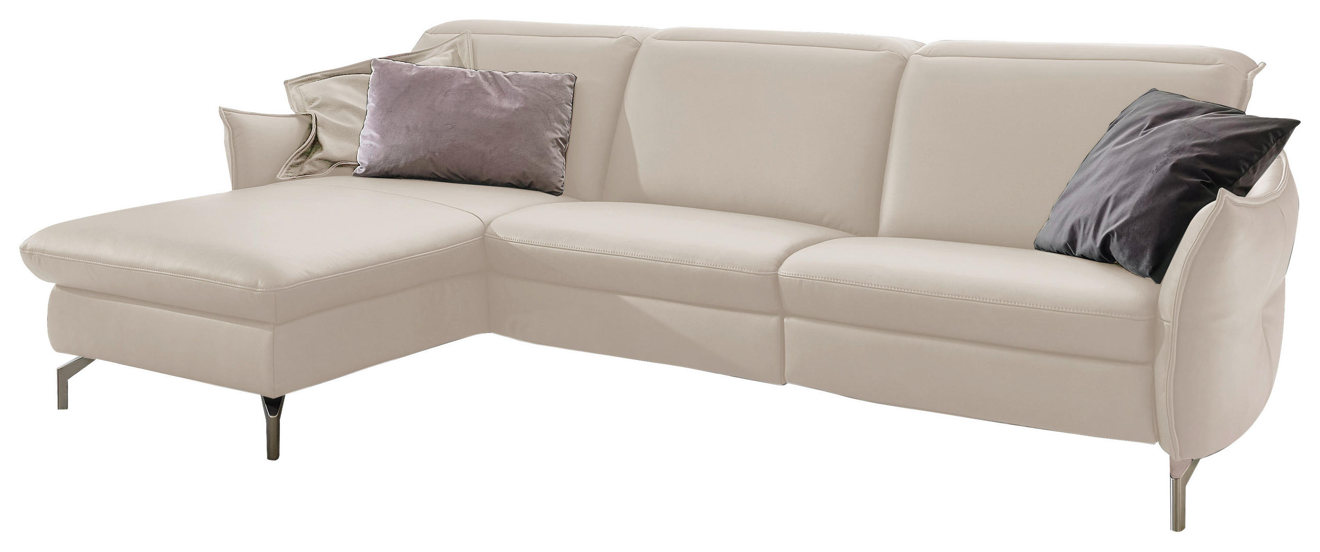 ECKSOFA Weiß Echtleder  - Weiß/Nickelfarben, MODERN, Leder/Metall (179/233cm) - Livetastic