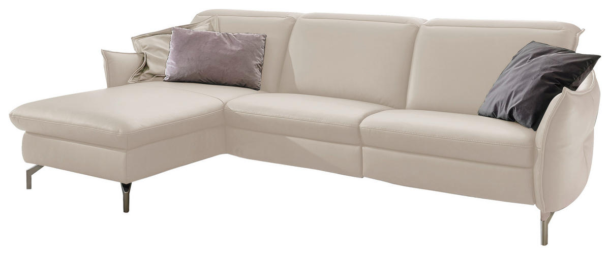 ECKSOFA Weiß Echtleder  - Weiß/Nickelfarben, MODERN, Leder/Metall (179/263cm) - Livetastic