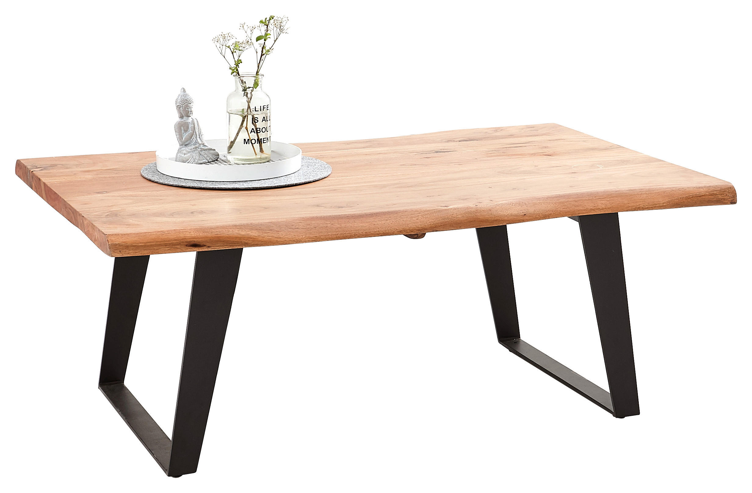 COUCHTISCH Akazie massiv 115/70/45 cm rechteckig Schwarz, Akaziefarben  - Schwarz/Akaziefarben, KONVENTIONELL, Holz/Metall (115/70/45cm) - Carryhome