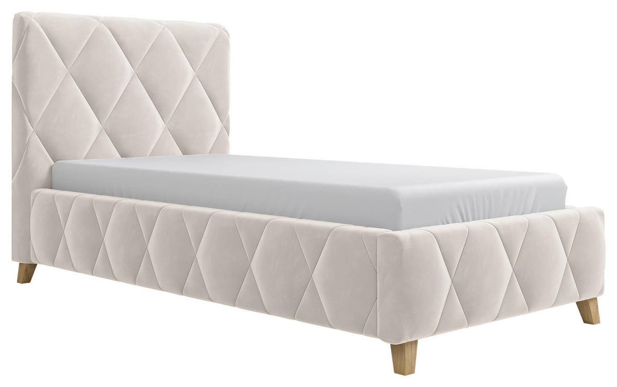 POLSTERBETT gepolstertes Kopfteil, Lattenrost, Bettkasten 90/200 cm  in Creme  - Creme, MODERN, Holz/Textil (90/200cm) - MID.YOU