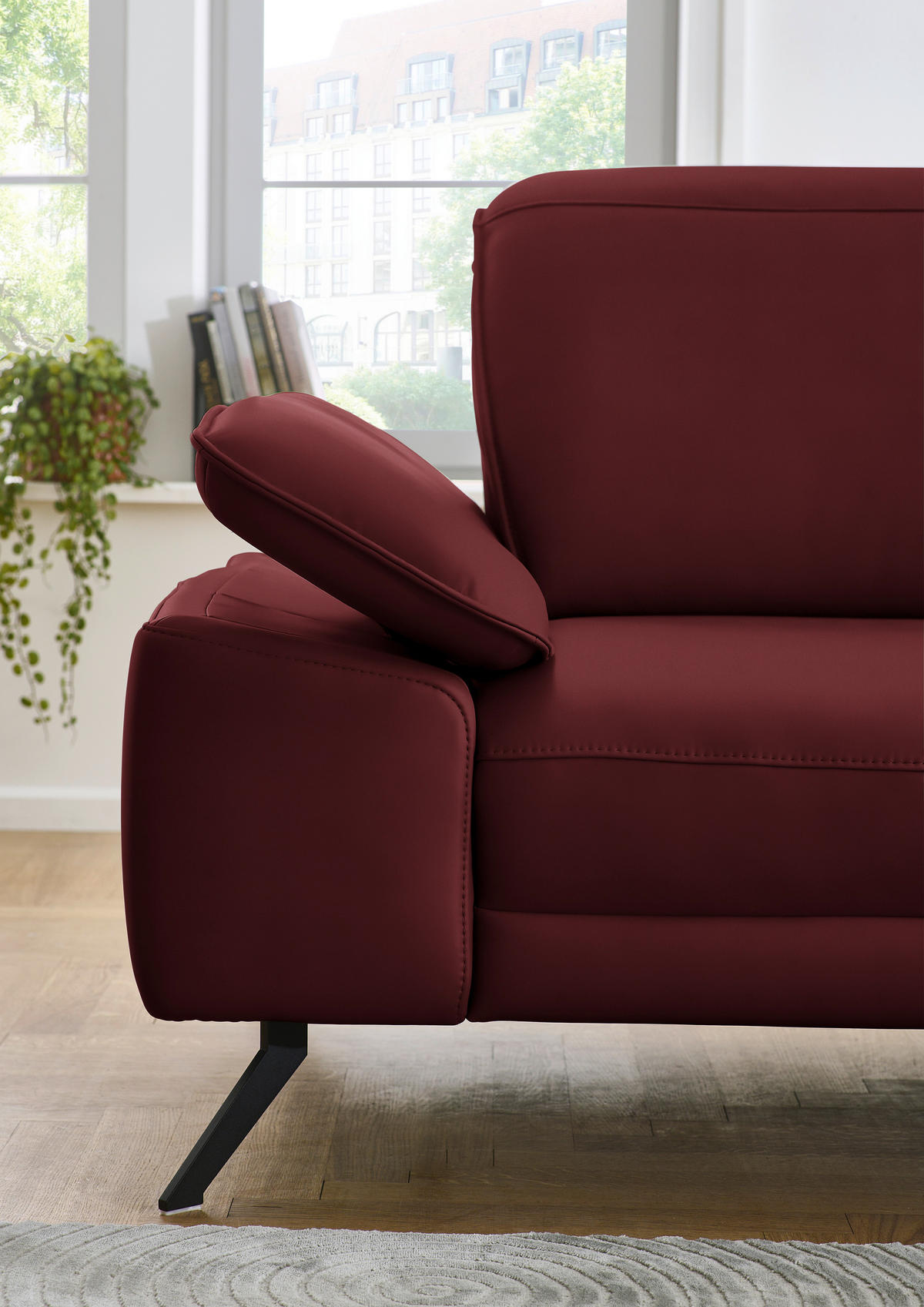 ECKSOFA in Echtleder Rot  - Rot/Schwarz, Design, Leder/Metall (332/193cm) - Dieter Knoll