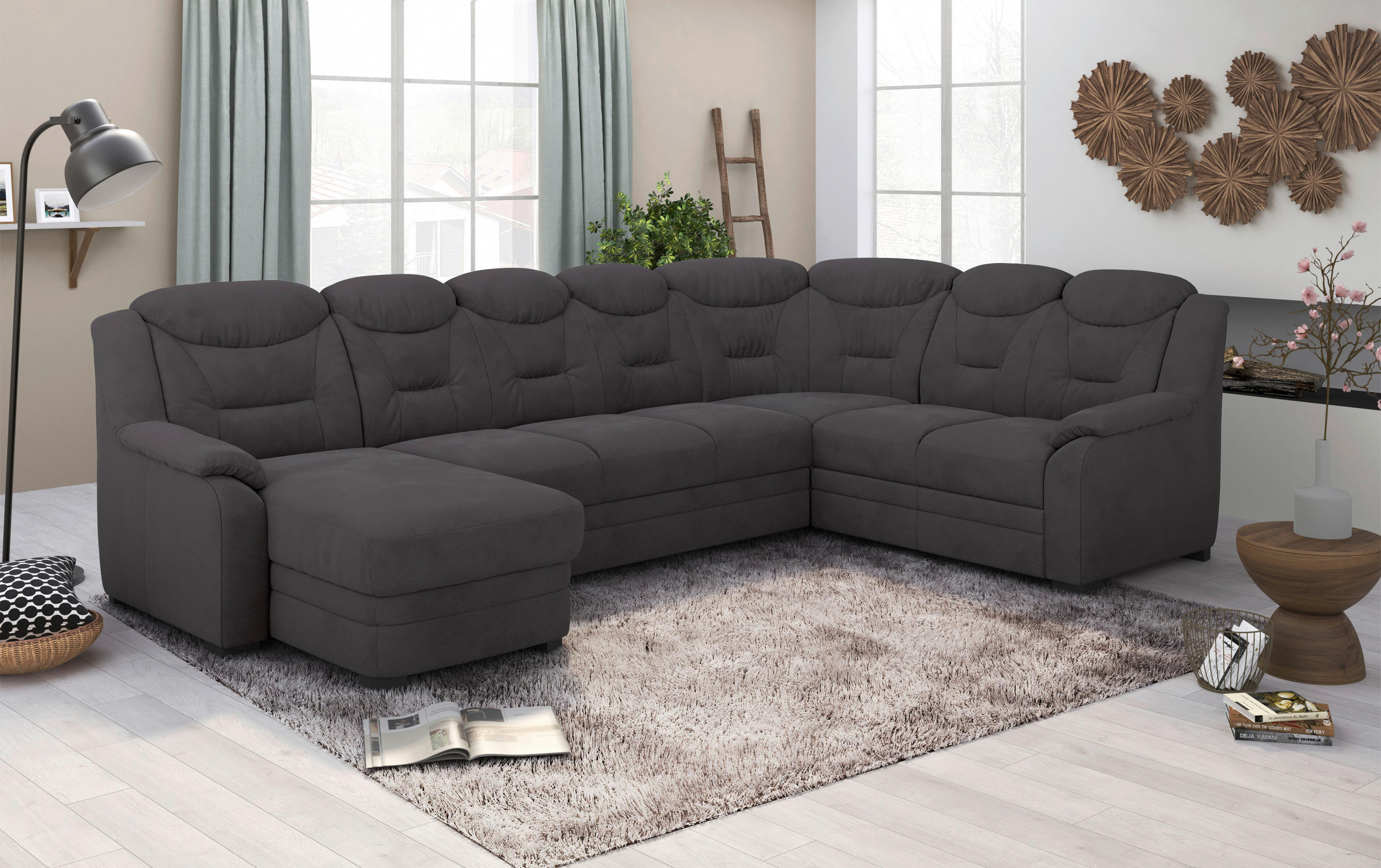 WOHNLANDSCHAFT Anthrazit Mikrofaser  - Anthrazit/Schwarz, Basics, Kunststoff/Textil (330/99/211cm) - MID.YOU