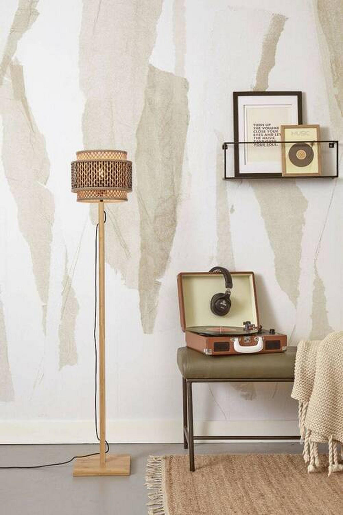 STEHLEUCHTE 25/130 cm    - Schwarz/Naturfarben, Trend, Holz (25/130cm) - Good & Mojo