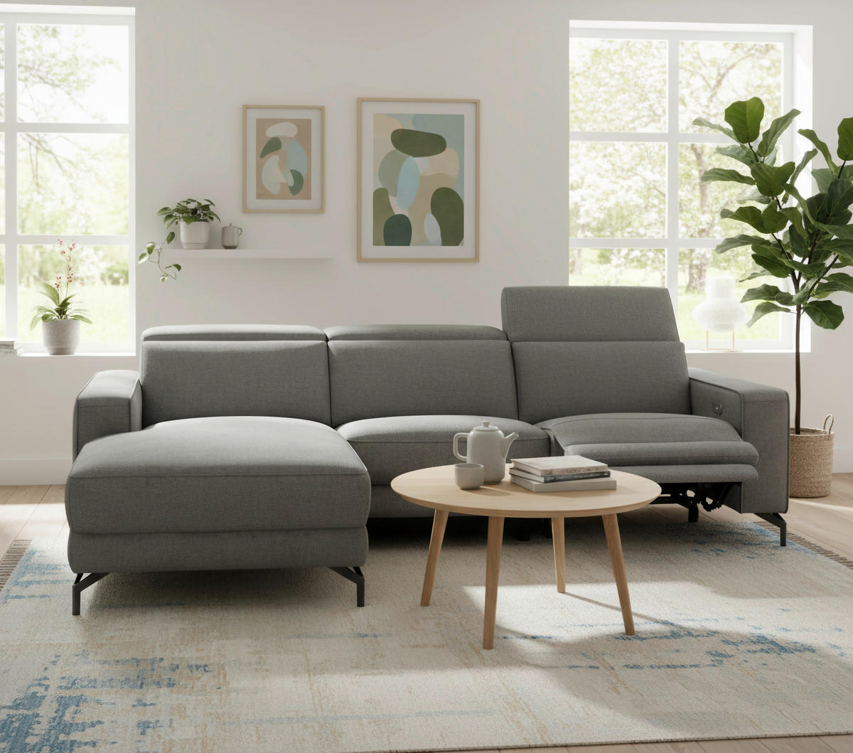 ECKSOFA Grau Webstoff  - Schwarz/Grau, Design, Textil/Metall (176/278cm) - Livetastic