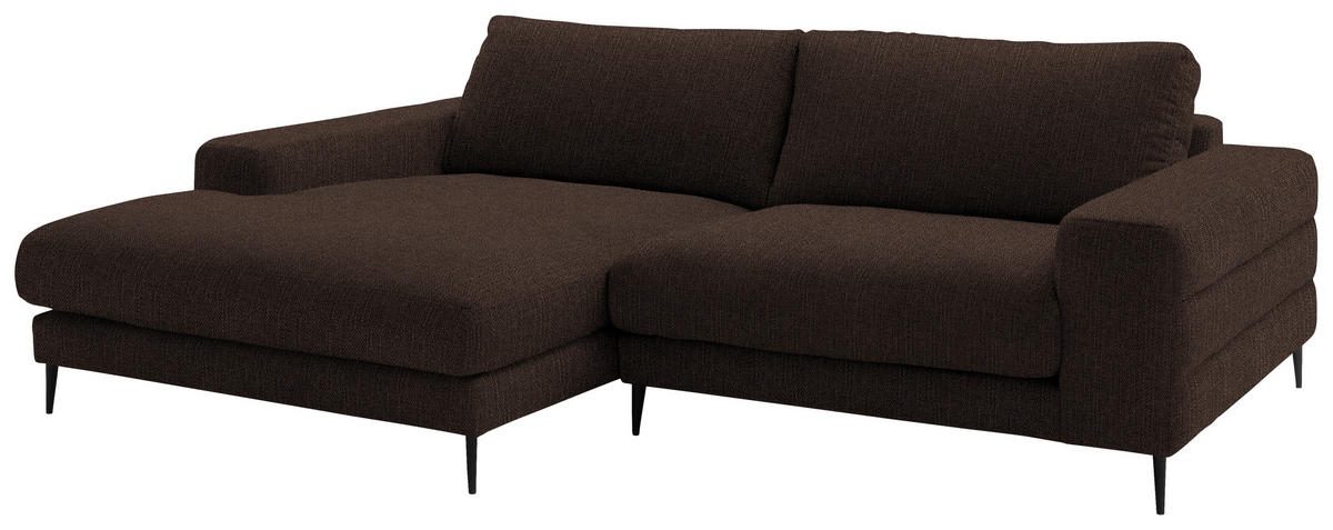 ECKSOFA in Flachgewebe Dunkelbraun  - Dunkelbraun/Schwarz, Design, Textil/Metall (177/253cm) - Dieter Knoll