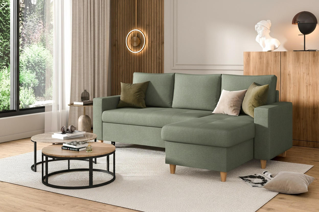 ECKSOFA MARCO Grün Chenille Rückenkissen  - Buchefarben/Grün, Design, Holz/Textil (227/96cm) - MID.YOU