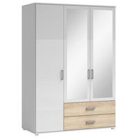 KLEIDERSCHRANK 125/190/51 cm,  in Weiß, Sonoma Eiche, 3-türig  - Silberfarben/Weiß, Basics, Glas/Holzwerkstoff (125/190/51cm) - Carryhome