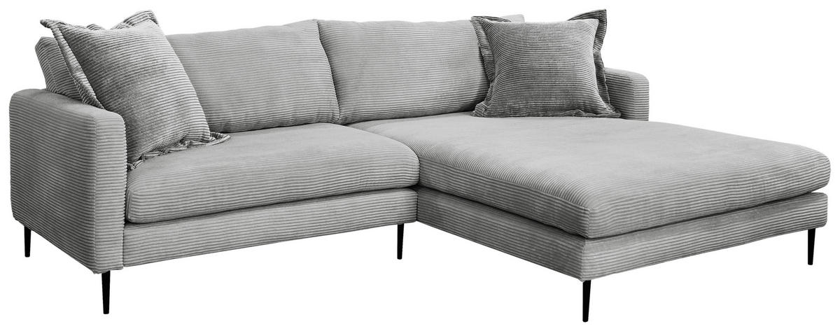 ECKSOFA Cord Grau  - Schwarz/Grau, Design, Textil/Metall (268/193cm) - P & B