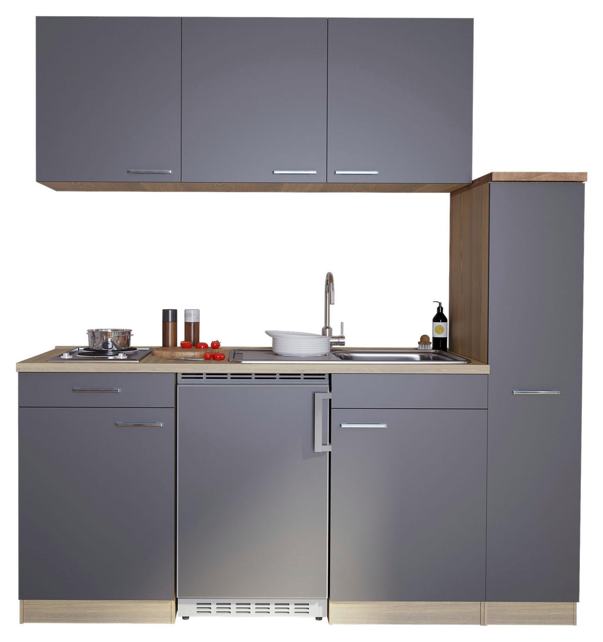KÜCHENBLOCK 180 cm   in Grau  - Eichefarben/Alufarben, Basics, Holzwerkstoff/Kunststoff (180cm) - Respekta