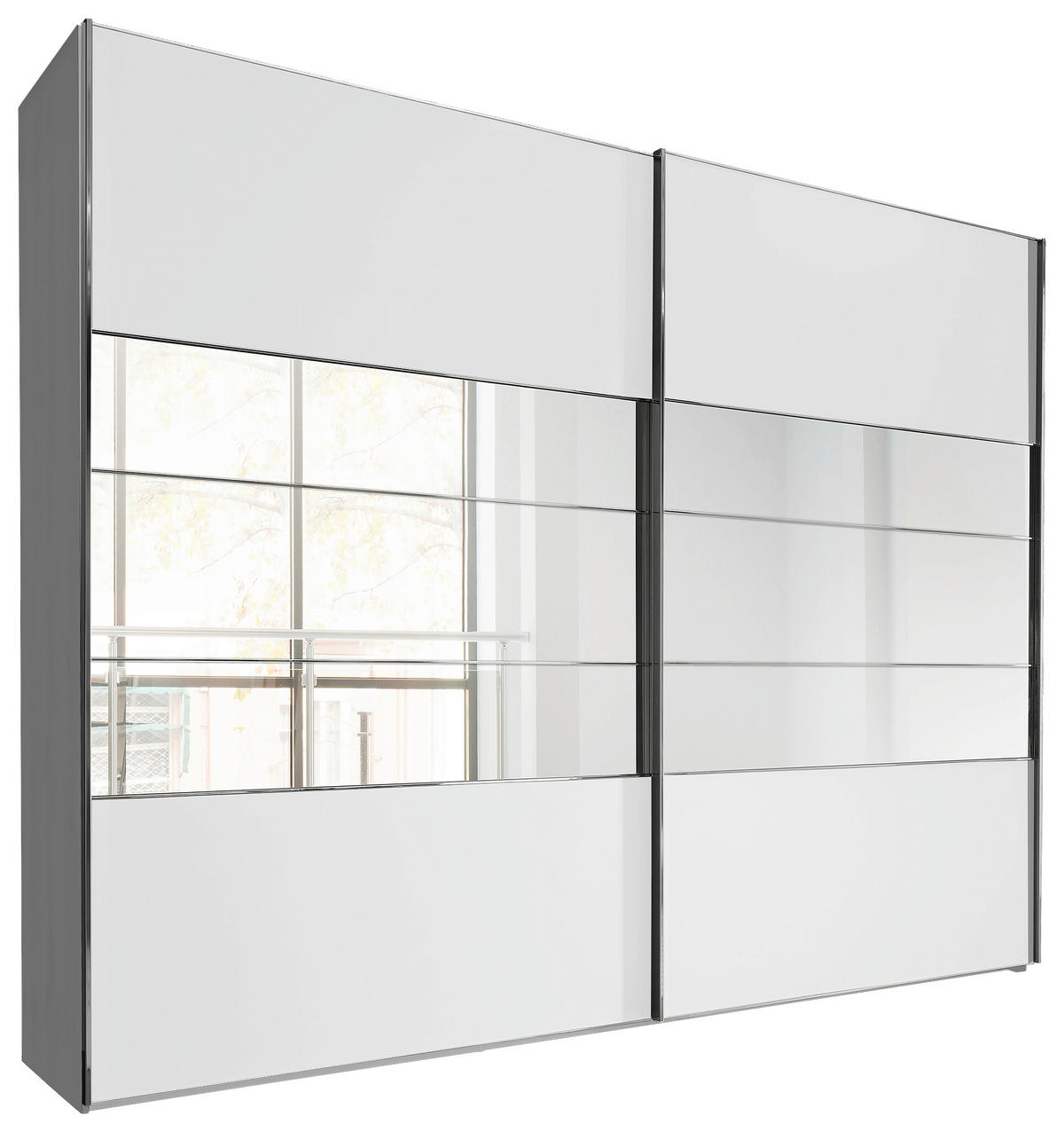 SCHWEBETÜRENSCHRANK 300/236/67 cm 2-türig Weiß  - Chromfarben/Weiß, KONVENTIONELL, Holzwerkstoff (300/236/67cm) - Voleo