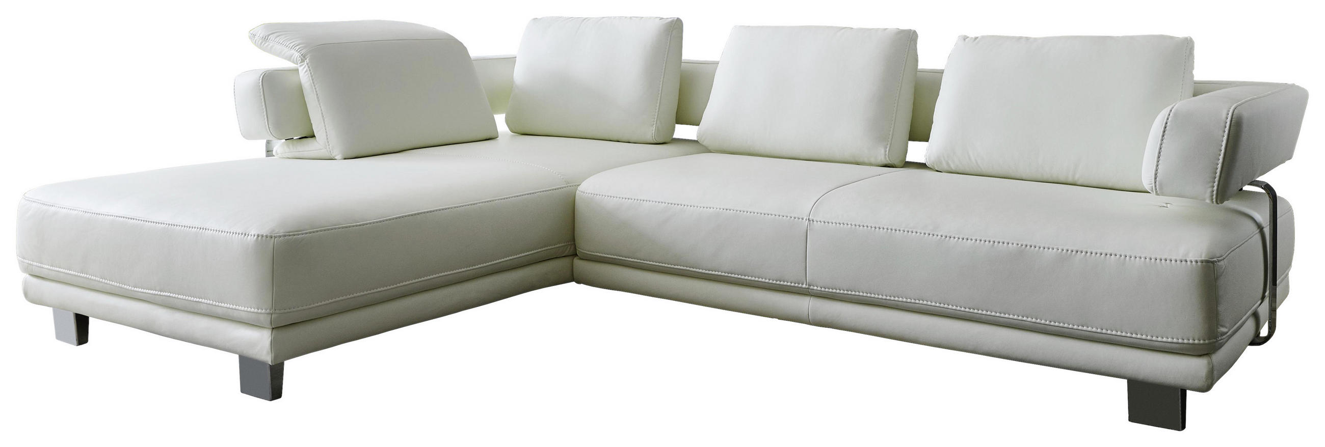 ECKSOFA Weiß Echtleder - Chromfarben/Weiß, Natur, Leder/Metall (214/297cm) - Valdera