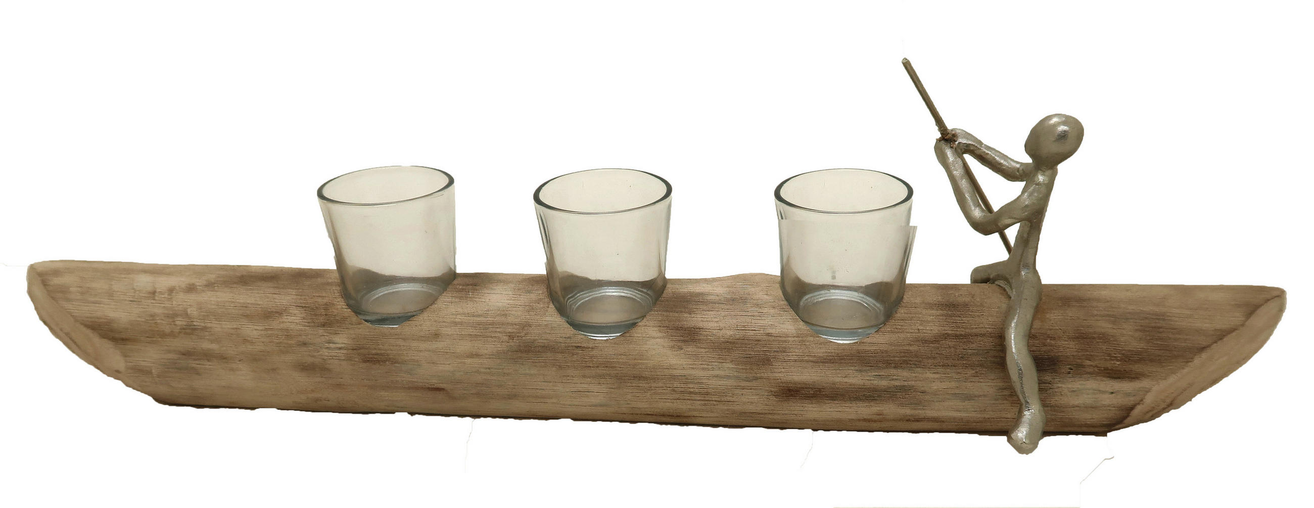 TEELICHTHALTER  - Silberfarben/Naturfarben, Natur, Glas/Holz (55/12/15cm) - Ambia Home