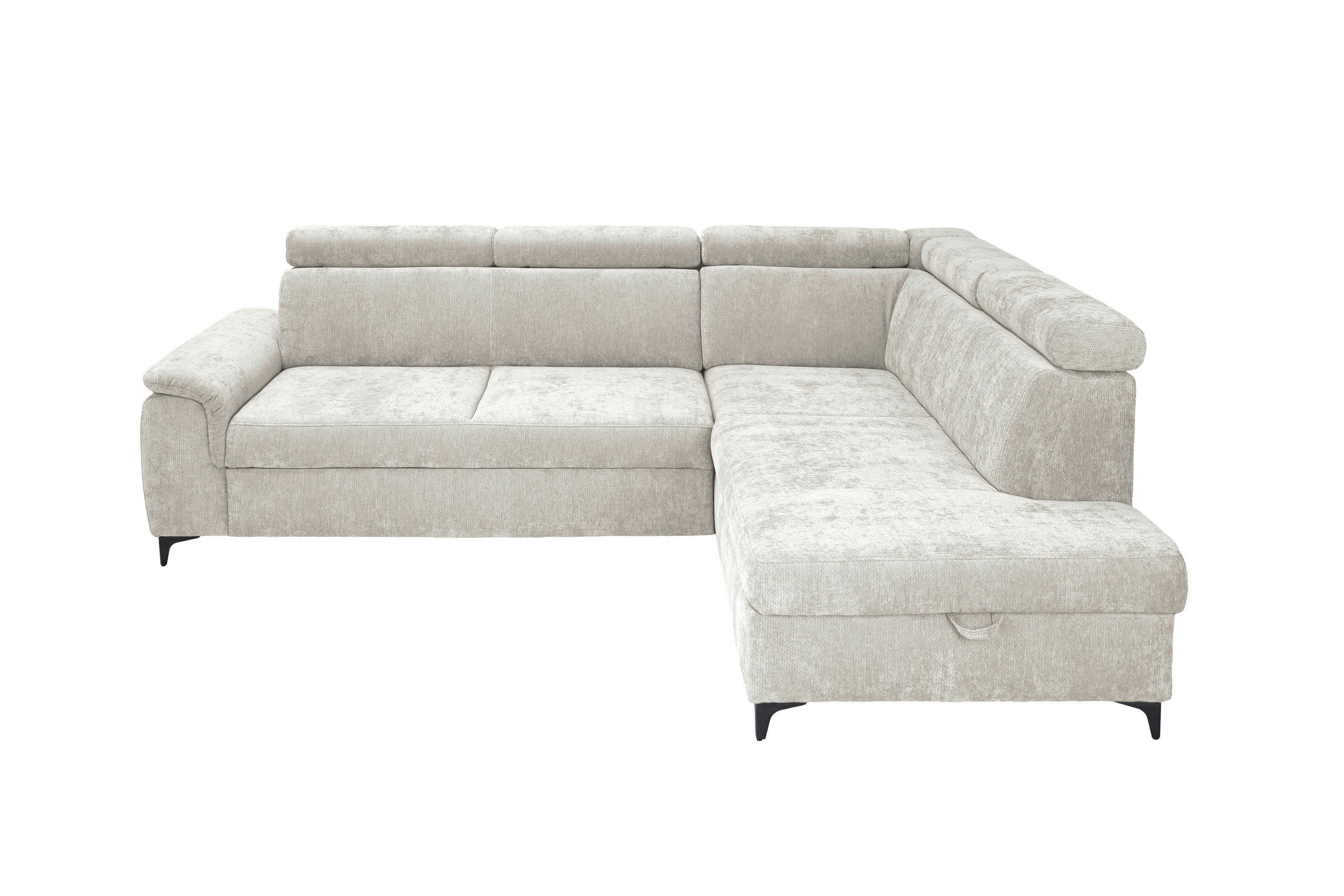 ECKSOFA Elfenbein Chenille Bettkasten, Schlaffunktion, Rücken echt, Kopfteilverstellung, Liegefläche im Originalstoff  - Elfenbein/Schwarz, KONVENTIONELL, Textil/Metall (265/206cm) - Carryhome