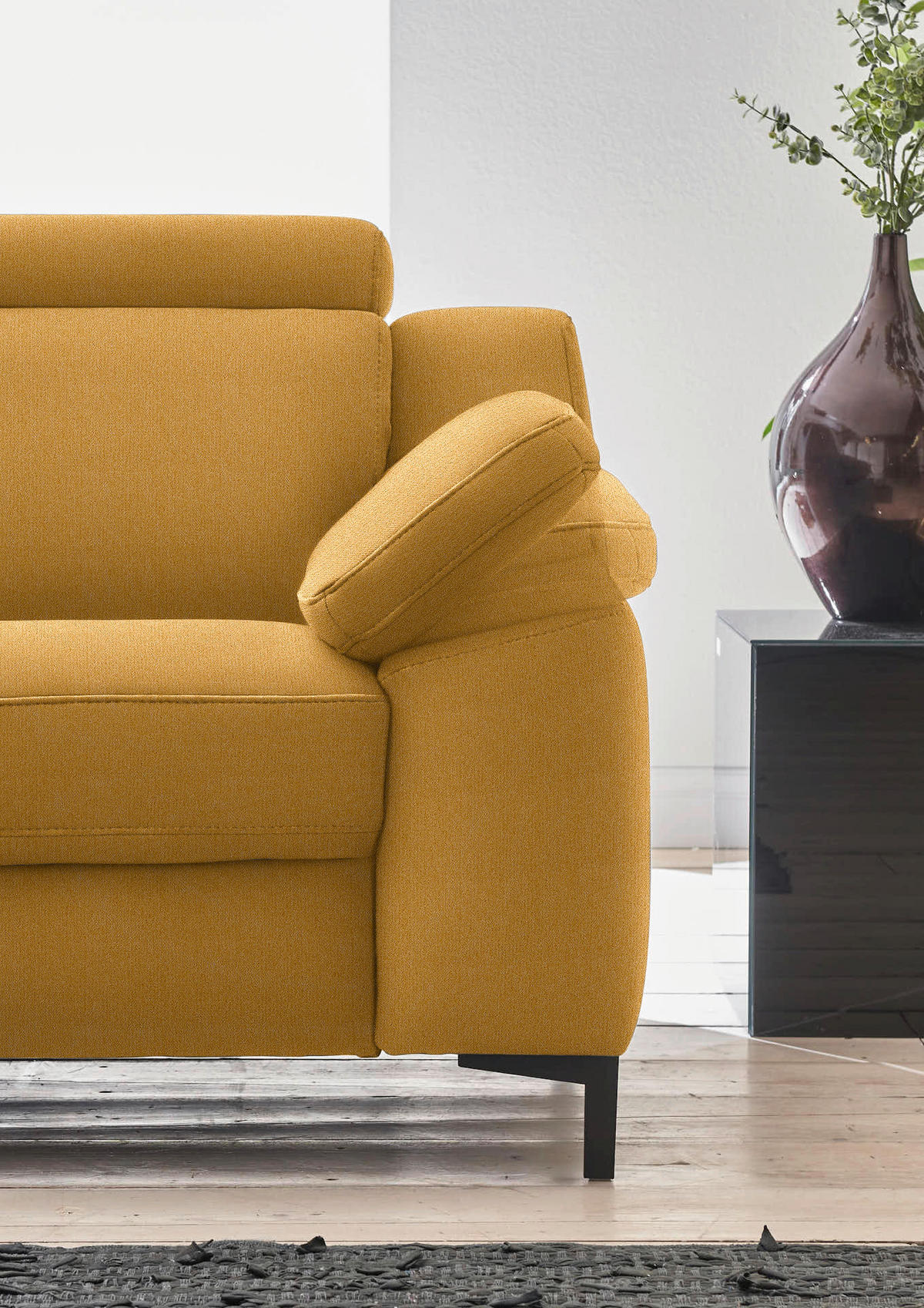 3-SITZER-SOFA in Chenille Gelb  - Gelb/Schwarz, Design, Textil/Metall (230/104/104cm) - Valdera