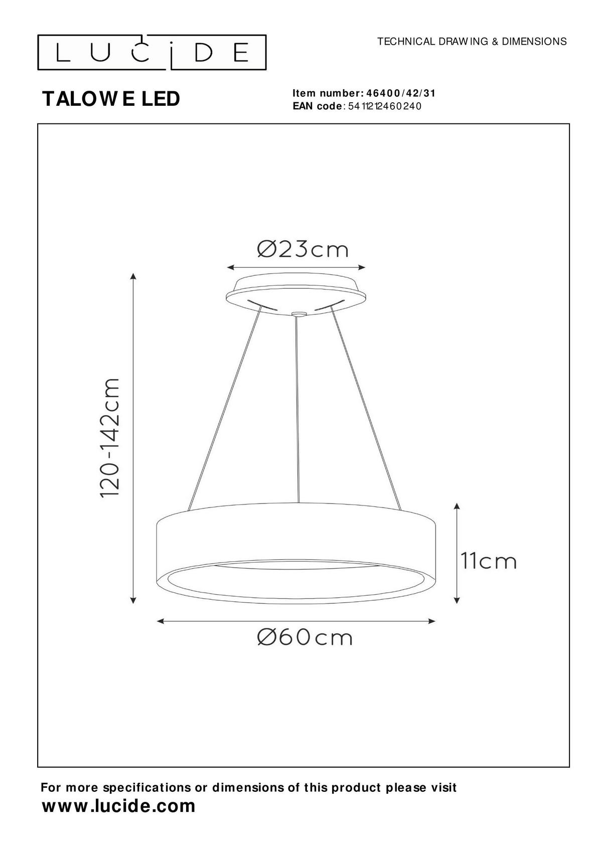 LED-HÄNGELEUCHTE 60/60/142 cm    - Weiss, Modern, Metall (60/60/142cm) - Lucide