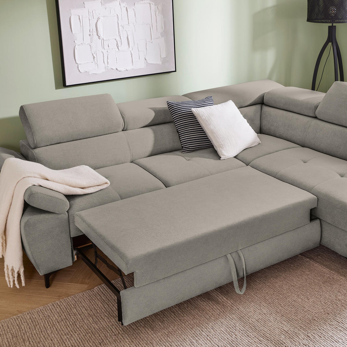 ECKSOFA inkl. Funktion COMBO Dunkelgrau Flachgewebe  - Dunkelgrau/Schwarz, Design, Textil/Metall (266/206cm) - Stylife