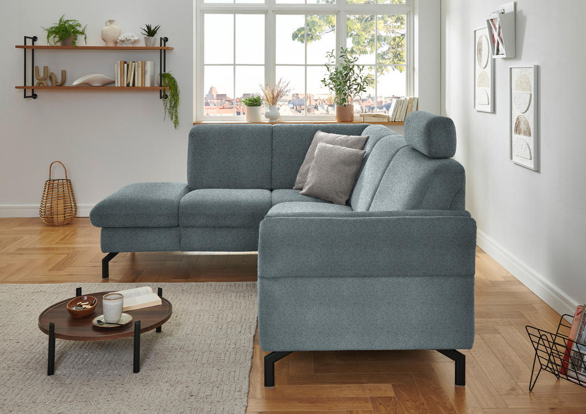 ECKSOFA in Flachgewebe Blaugrau  190/241 cm  - Blaugrau/Schwarz, KONVENTIONELL, Textil/Metall (190/241cm) - Beldomo Comfort