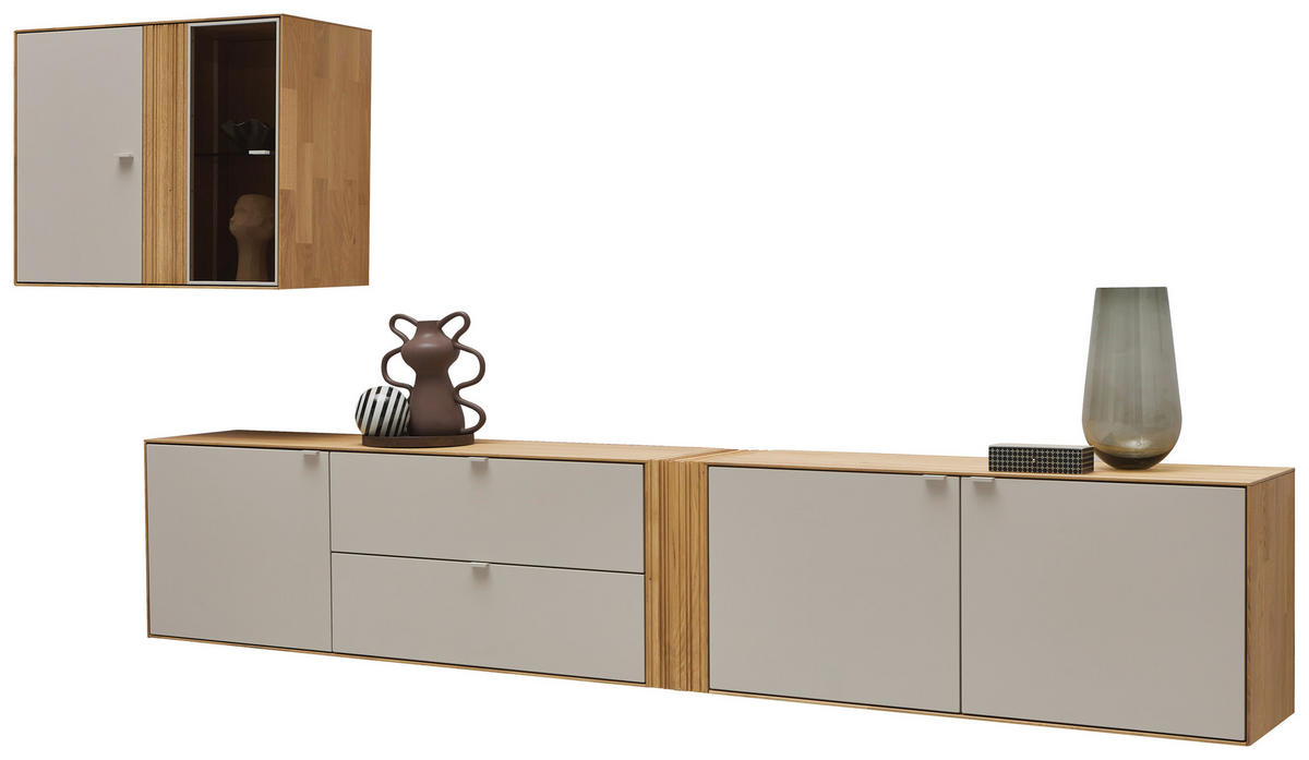 WOHNWAND  Kaschmir, Wildeiche 333,4/179,3/37,1 cm    - Kaschmir/Wildeiche, Design, Glas/Holz (333,4/179,3/37,1cm) - Dieter Knoll