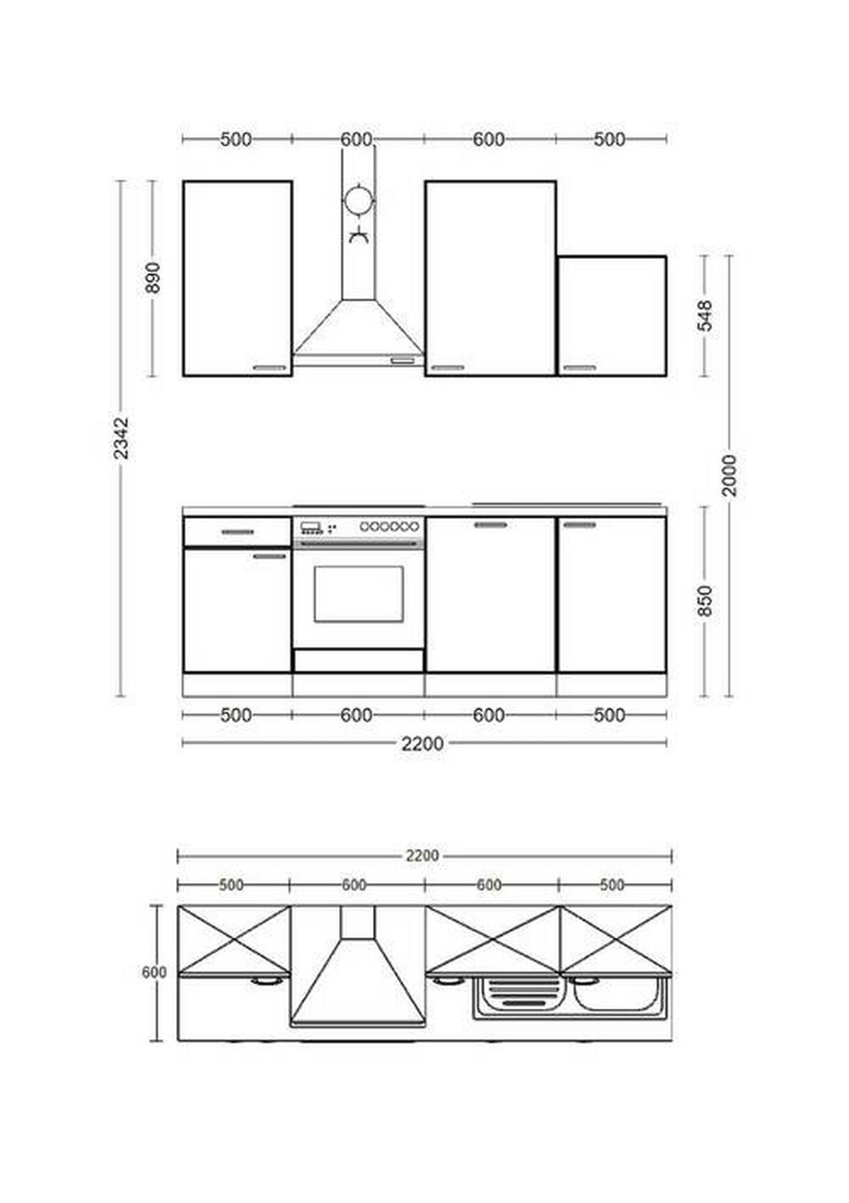 KUCHYŇSKÁ LINKA CAPRI 220 - černá/barvy dubu, Moderní, kov/kompozitní dřevo (220cm) - FlexWell