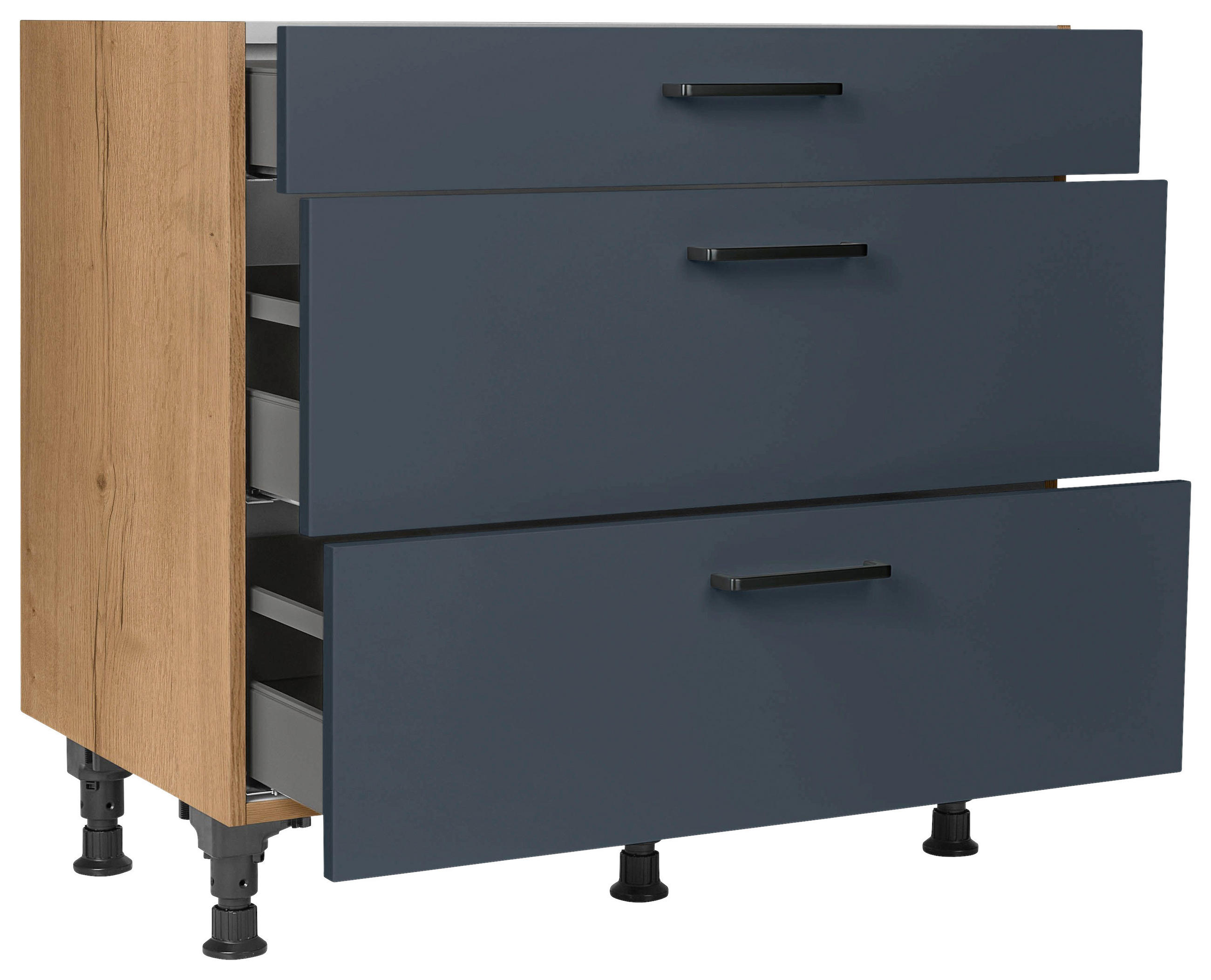 SCHUBKASTENUNTERSCHRANK 90/87/56 cm  in Blau, Eichefarben  - Blau/Eichefarben, MODERN, Holzwerkstoff/Metall (90/87/56cm) - Nobilia