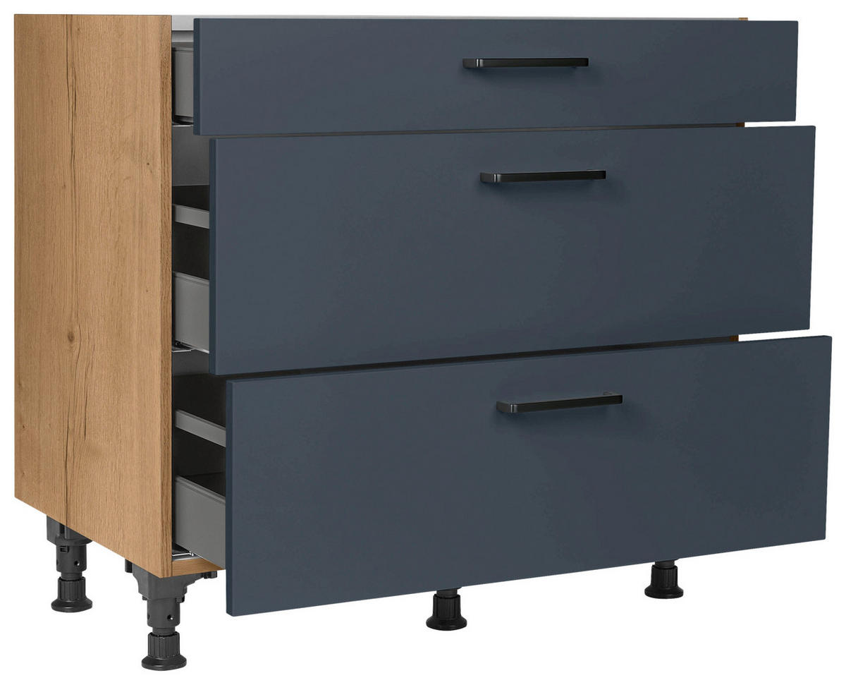 SCHUBKASTENUNTERSCHRANK 90/87/56 cm  in Blau, Eichefarben  - Blau/Eichefarben, MODERN, Holzwerkstoff/Metall (90/87/56cm) - Nobilia