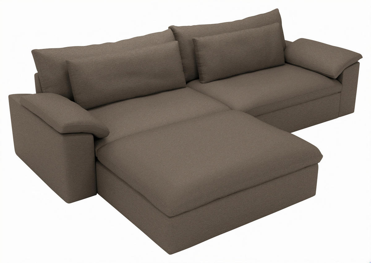 ECKSOFA Flachgewebe Graubraun  - Graubraun/Schwarz, Modern, Kunststoff/Textil (198/306cm) - Carryhome