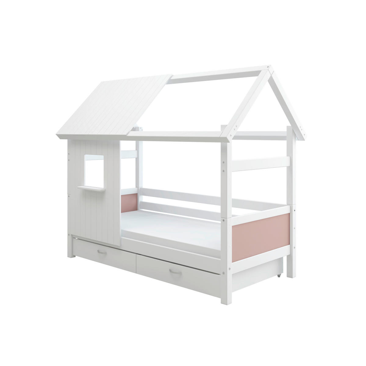HAUSBETT 90/200 cm,  in Rosa, Weiß, Rollrost, Bettschublade  - Rosa/Weiß, MODERN, Holz (90/200cm) - Chameo