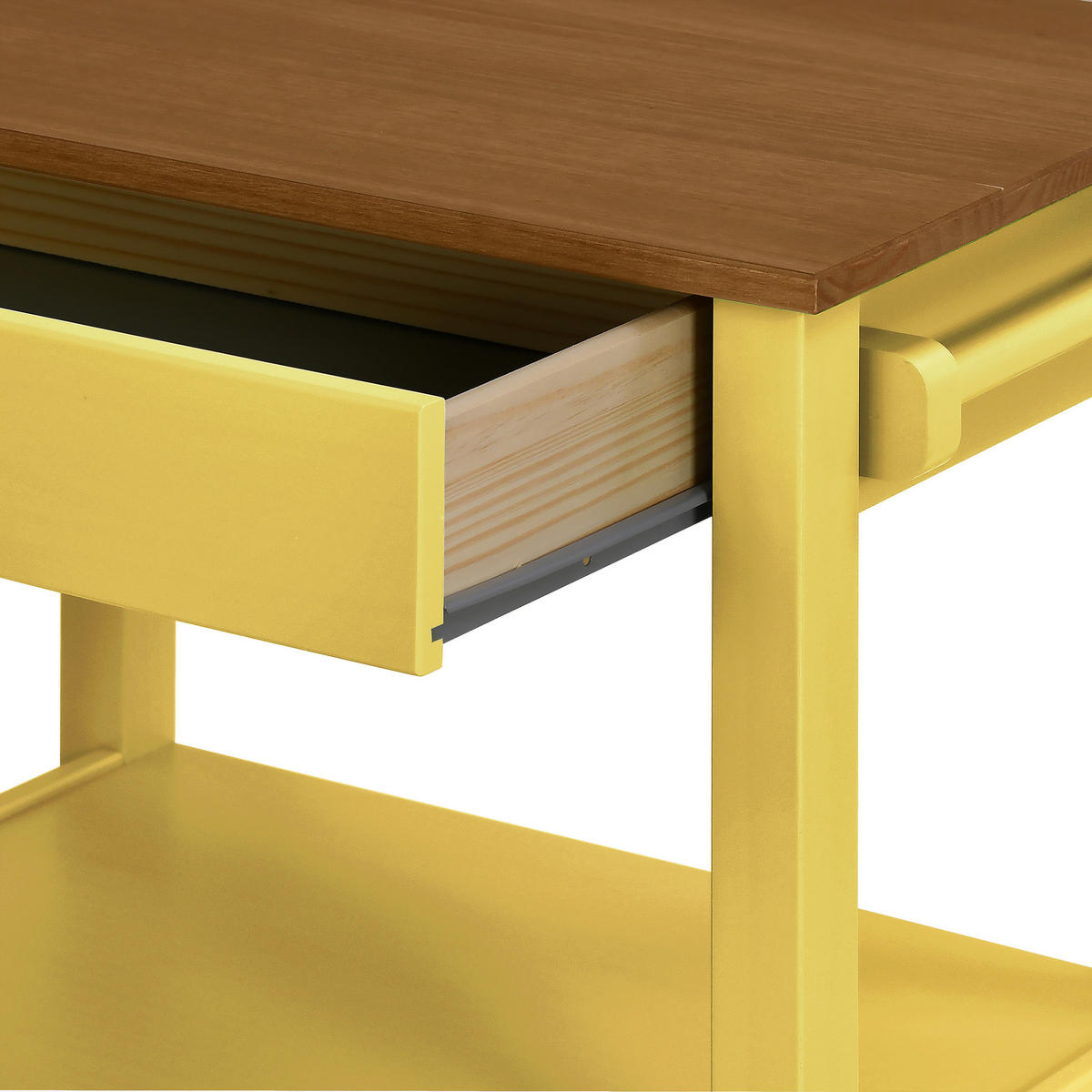 SERVIERWAGEN Pinie massiv Braun, Gelb  - Gelb/Zinkfarben, MODERN, Holz/Kunststoff (65/90,6/40cm) - Livetastic