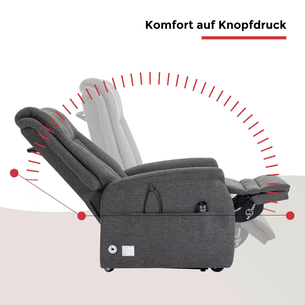 FERNSEHSESSEL  mit Aufstehhilfe Webstoff Dunkelgrau  - Dunkelgrau/Schwarz, KONVENTIONELL, Textil (77/115/90cm) - Cantus