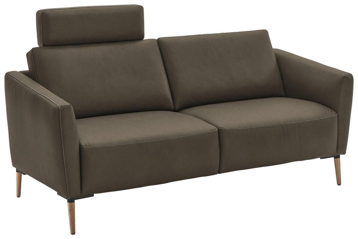 2-SITZER-SOFA  in Echtleder Graubraun   - Eichefarben/Graubraun, Natur, Leder/Holz (207/86/87cm) - Valnatura