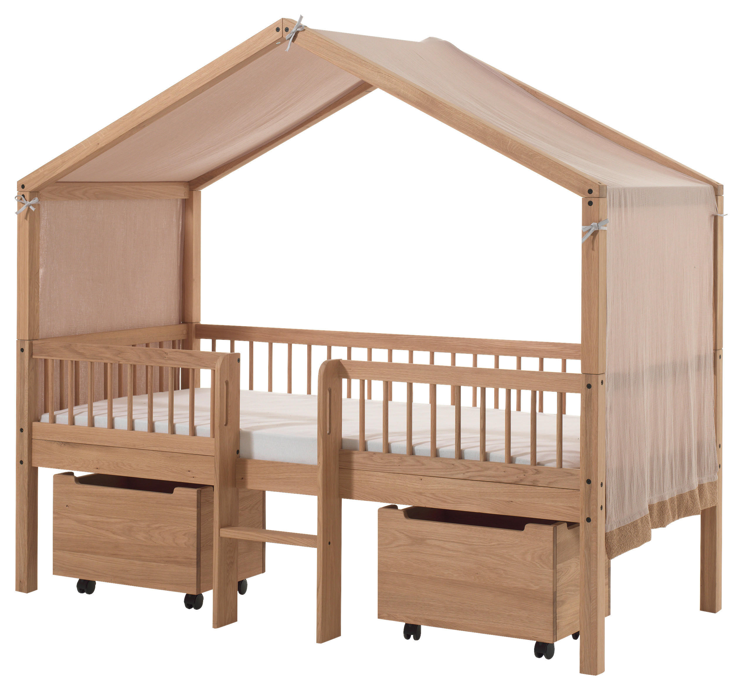 HAUSBETT Absturzsicherung, Leiter, Rollrost, Bettschublade 90/200 cm in Eichefarben - Eichefarben/Naturfarben, MODERN, Holz (90/200cm) - MID.YOU