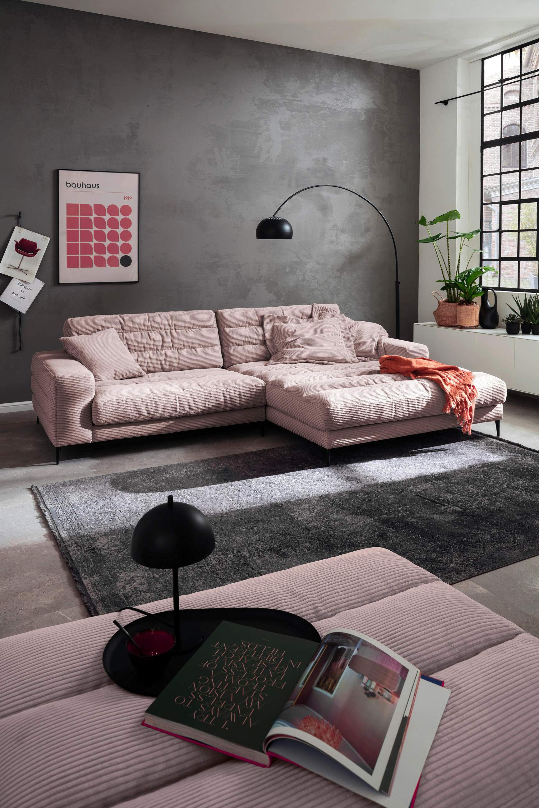 HOCKERBANK in Textil Rosa  - Schwarz/Rosa, Design, Textil/Metall (90/83/125cm) - Dieter Knoll