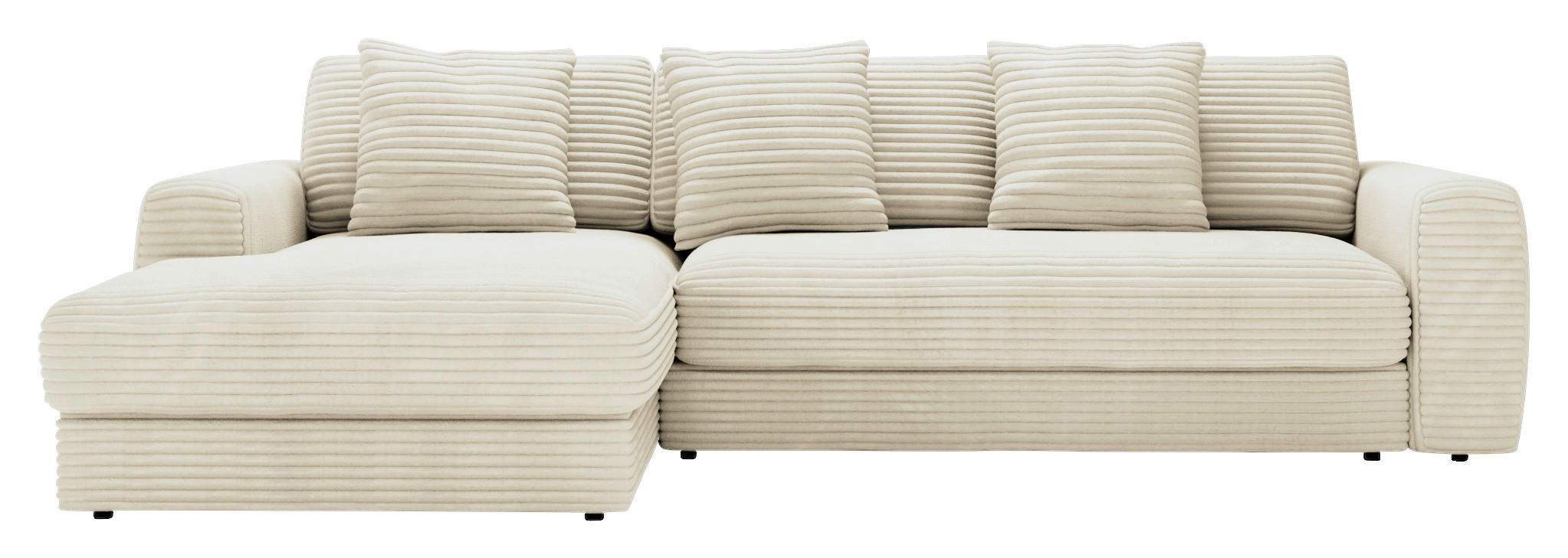 ECKSOFA in Cord Creme  - Creme/Schwarz, Modern, Kunststoff/Textil (182/302cm) - Carryhome
