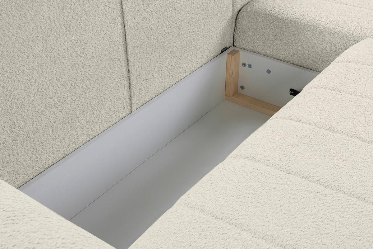 ECKSOFA LUNA Beige Struktur, Bouclé  - Beige/Schwarz, Basics, Kunststoff/Textil (260/161cm) - Livetastic